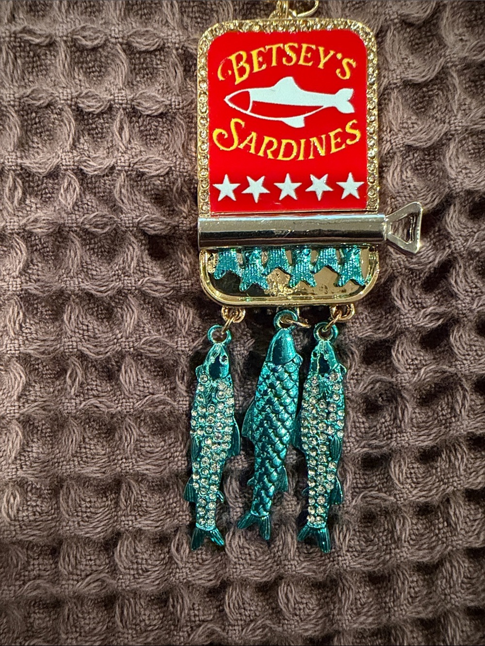 Betsey Johnson Red & Teal Sardine Can Tassel Necklace - Picture 2 of 8
